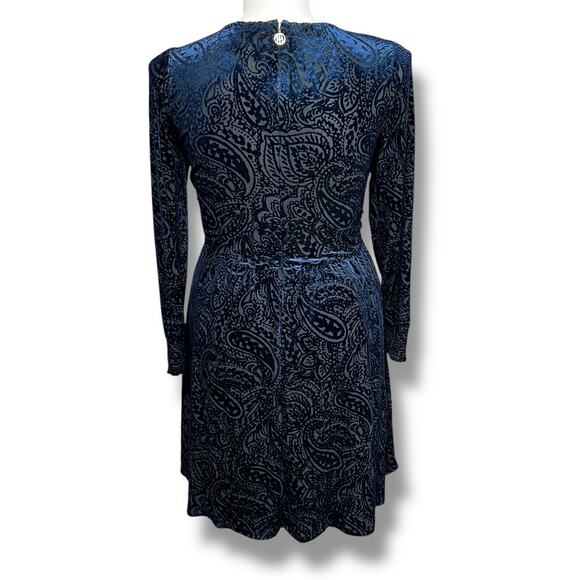 Tommy Hilfiger Womens Velvet Burnout Faux Wrap High Waist Above Knee Blue Sz 12 - Picture 4 of 14